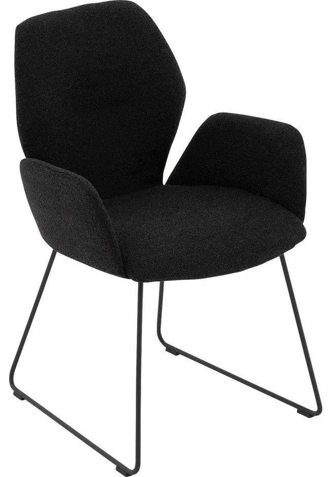 Goossens Eetkamerstoel Hera grijs stof met armleuning, modern design