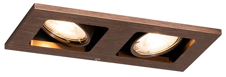 Inbouwspot donkerbrons rechthoekig 2-lichts draai en kantelbaar - Qure