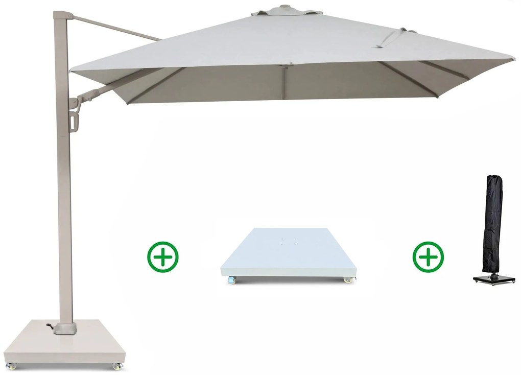 Zweefparasol 3x3m S2 Excellent (incl. voet + hoes) Taupe-naturel-bruin Camello Luna