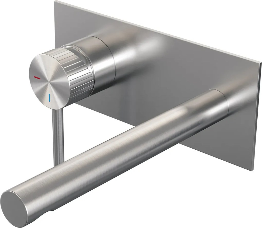 Brauer Stripe inbouw wastafelkraan ColdStart met rechte uitloop en afdekplaat model A2 RVS geborsteld PVD