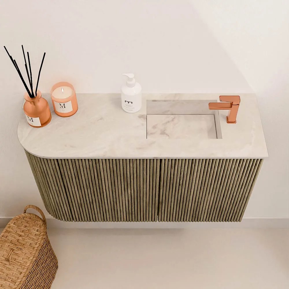 Mondiaz Joya DLux 70cm toiletmeubel ronding links dusk met wastafel faye rechts 1 kraangat frappe