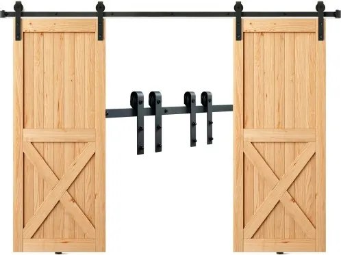 VEVOR 244cm schuifdeurbeslag J-vormig schuifdeursysteem met 2-delige rails Draagvermogen van 150 kg Looprail Ideaal voor schuifdeuren met een deurdikte van 32-45 mm en een deurbreedte van 1,12-1,32 m