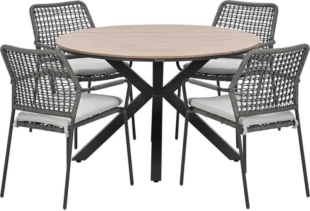 Garden Impressions Natas tuinset grijs 5-delig - Tulli tuintafel light teak look Ø122 cm