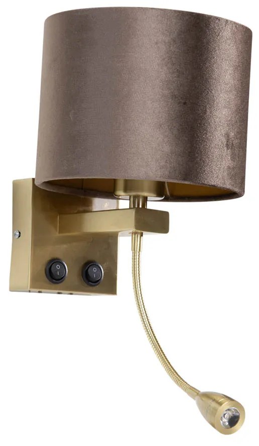 Wandlamp brons met velours kap bruin 18cm - Brescia Klassiek / Antiek, Modern E27 rond Binnenverlichting Lamp