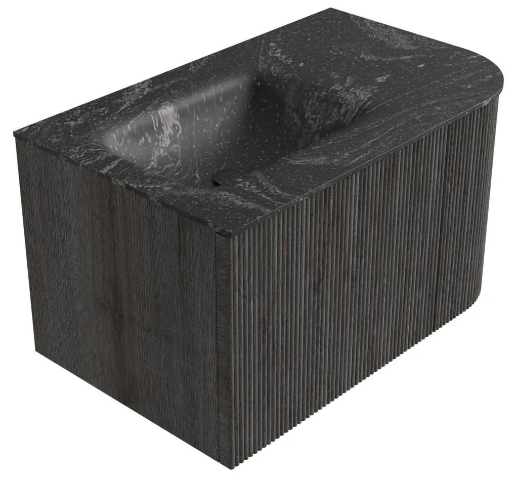 Mondiaz Kurve-dlux 75cm badmeubel ronding rechts shadow met 1 lade en deur en wastafel grunne links zonder kraangat lava
