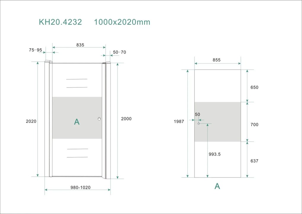 Mueller Satijn douchedeur links met mat glas 100x200cm Anti-kalk