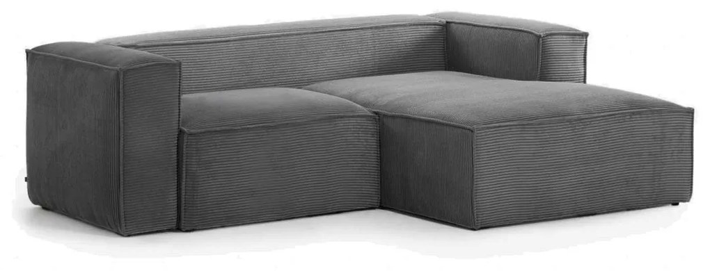 Kave Home Blok Kleine Hoekbank 240 Cm Ribstof Grijs Chaise Longue Rechts