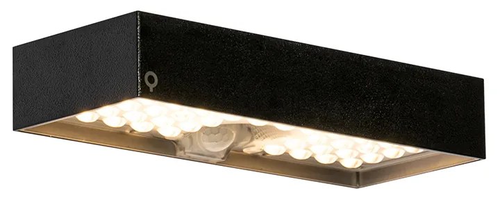 Buiten wandlamp zwart met dimlicht en sensor op solar - Kayo