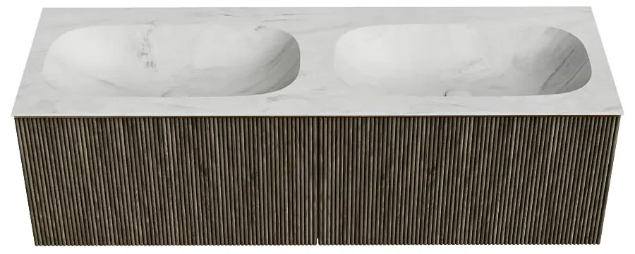 Mondiaz Kurve-dlux 140cm badmeubel shadow met 2 lades en wastafel stor small dubbel zonder kraangat opalo