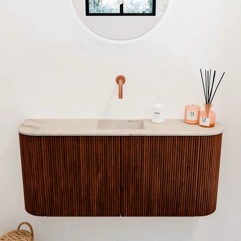 Mondiaz Joya DLux 95cm toiletmeubel ronding links/rechts ruby met wastafel faye midden zonder kraangat frappe