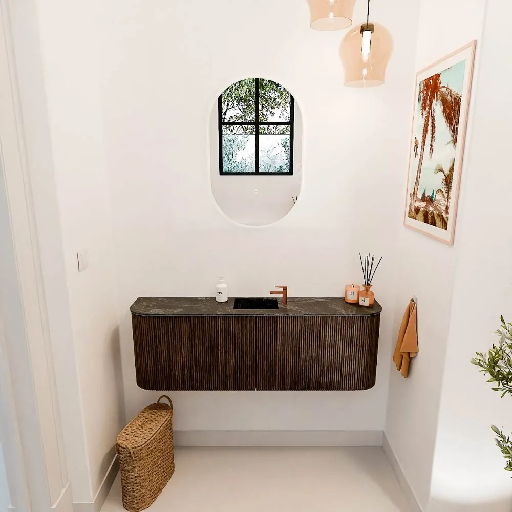 Mondiaz Joya DLux 125cm toiletmeubel ronding links/rechts walnut met wastafel faye midden 1 kraangat lava
