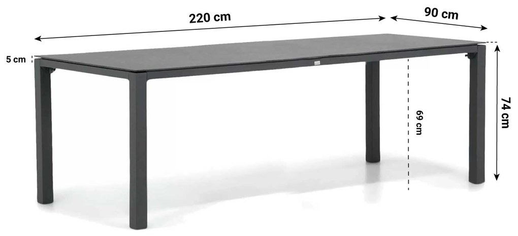 Dining Tuintafel rechthoekig 220 x 90 cm HPL Grijs Pallazo