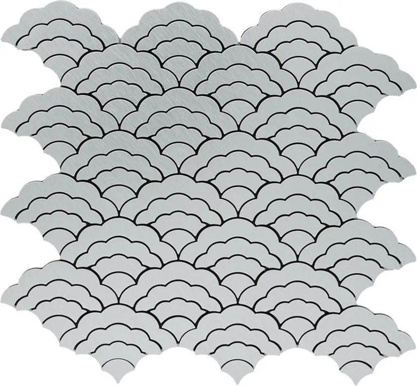 Zelfklevende Mozaïektegels Metaal | Waaier Zilver | 26,8×28,1 cm | Keuken, Bad & WC