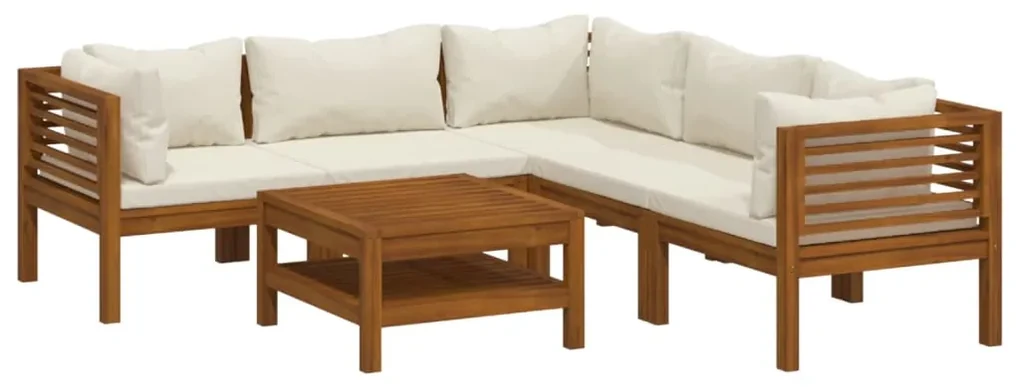 vidaXL 6-delige Loungeset met crèmekleurige kussens massief acaciahout