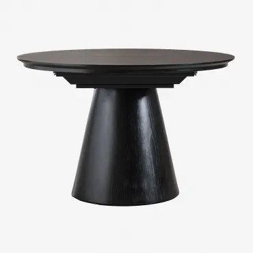 Ovale Eettafel Uitschuifbaar In Mdf En Montana Eiken Fineer Gewoon Zwart & 120 - 160 X 105 Cm - Sklum