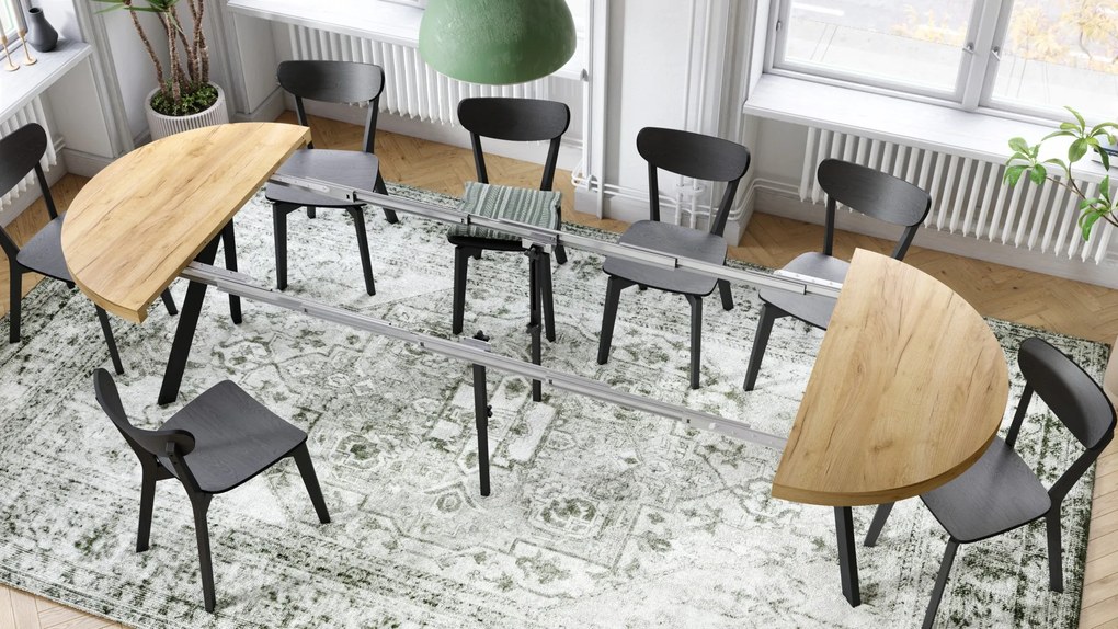EXPANSO Eik Craft Złoty/zwarte poten - GROTE RONDE TAFEL Ø110 UITBREIDBAAR TOT 310 cm met Y-POTEN LOFT/INDUSTRIAL