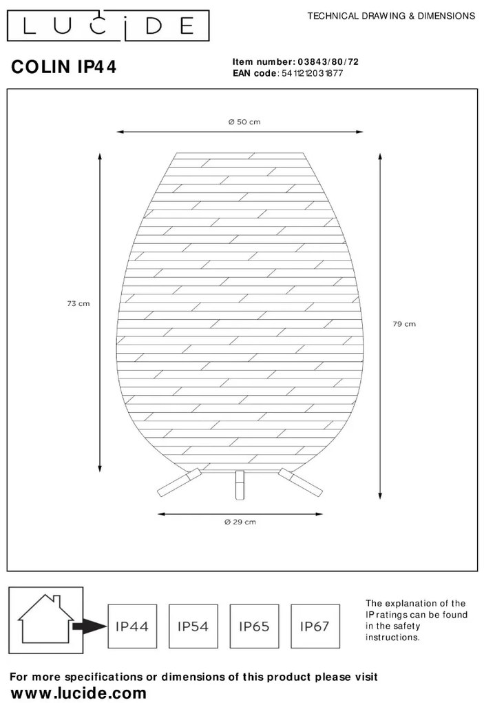 Lucide Colin oplaadbare LED lamp 3W 80x50cm naturel