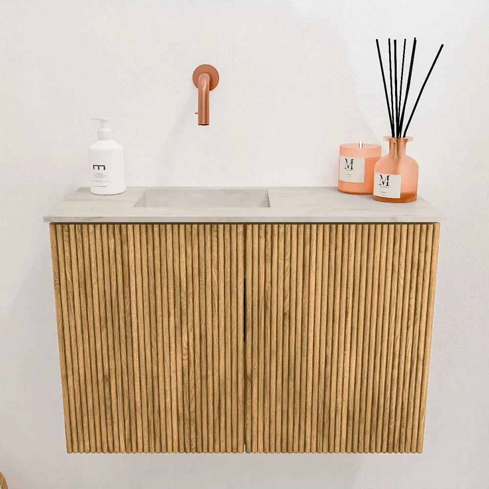 Mondiaz Joya DLux 60cm toiletmeubel oak met wastafel faye links zonder kraangat ostra