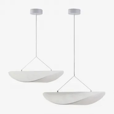 Set Van 2 Hangende Led-plafondlampen Van Zelvon-stof Wit & ↔︎ 60 Cm - ↔︎ 80 Cm - Sklum