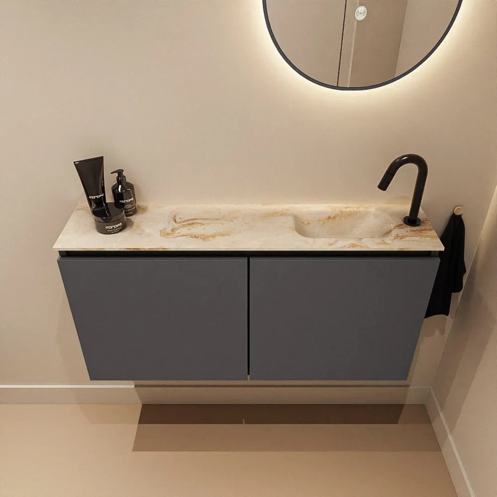 Mondiaz Ture DLux toiletmeubel 100cm dark grey met wastafel frappe rechts met kraangat