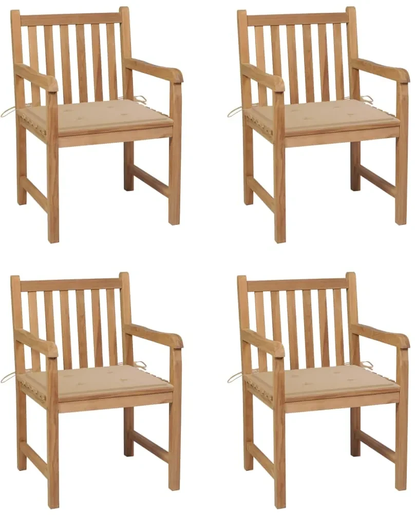 vidaXL Tuinstoelen 4 st met beige kussens massief teakhout