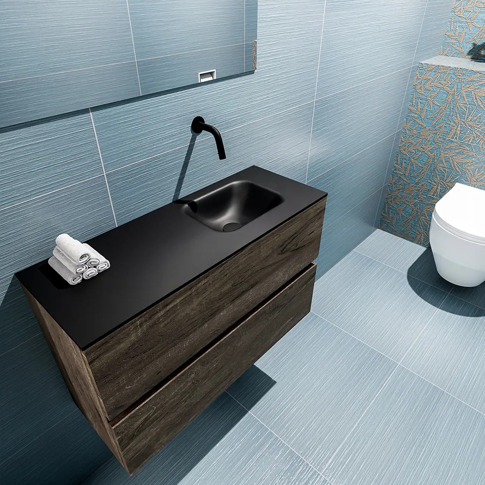 Mondiaz Ada 80cm toiletmeubel dark brown met wastafel urban rechts zonder kraangat