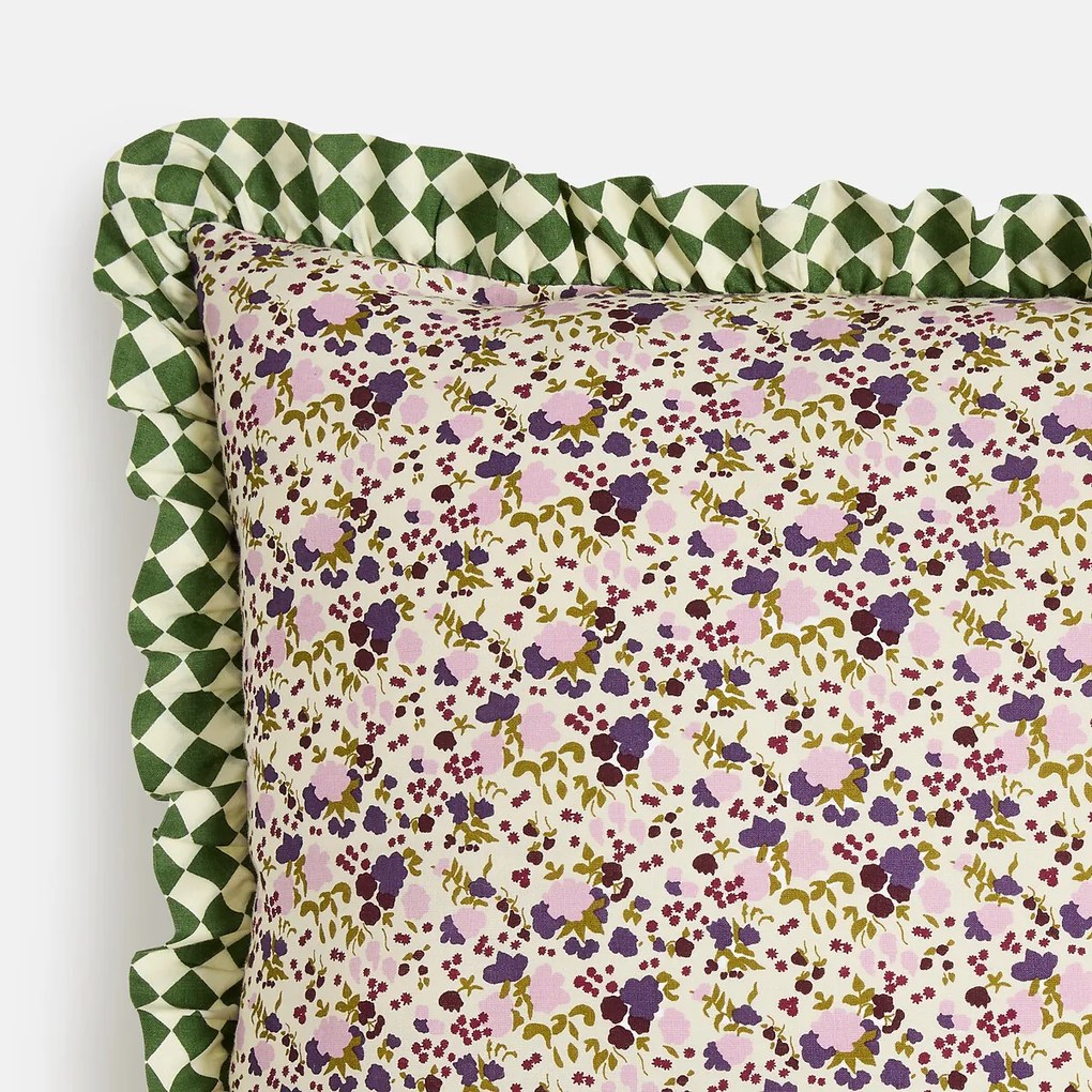 Kussenhoes 45 x 45 cm, van katoen, met bloemen- en ruitmotief, LEIHO