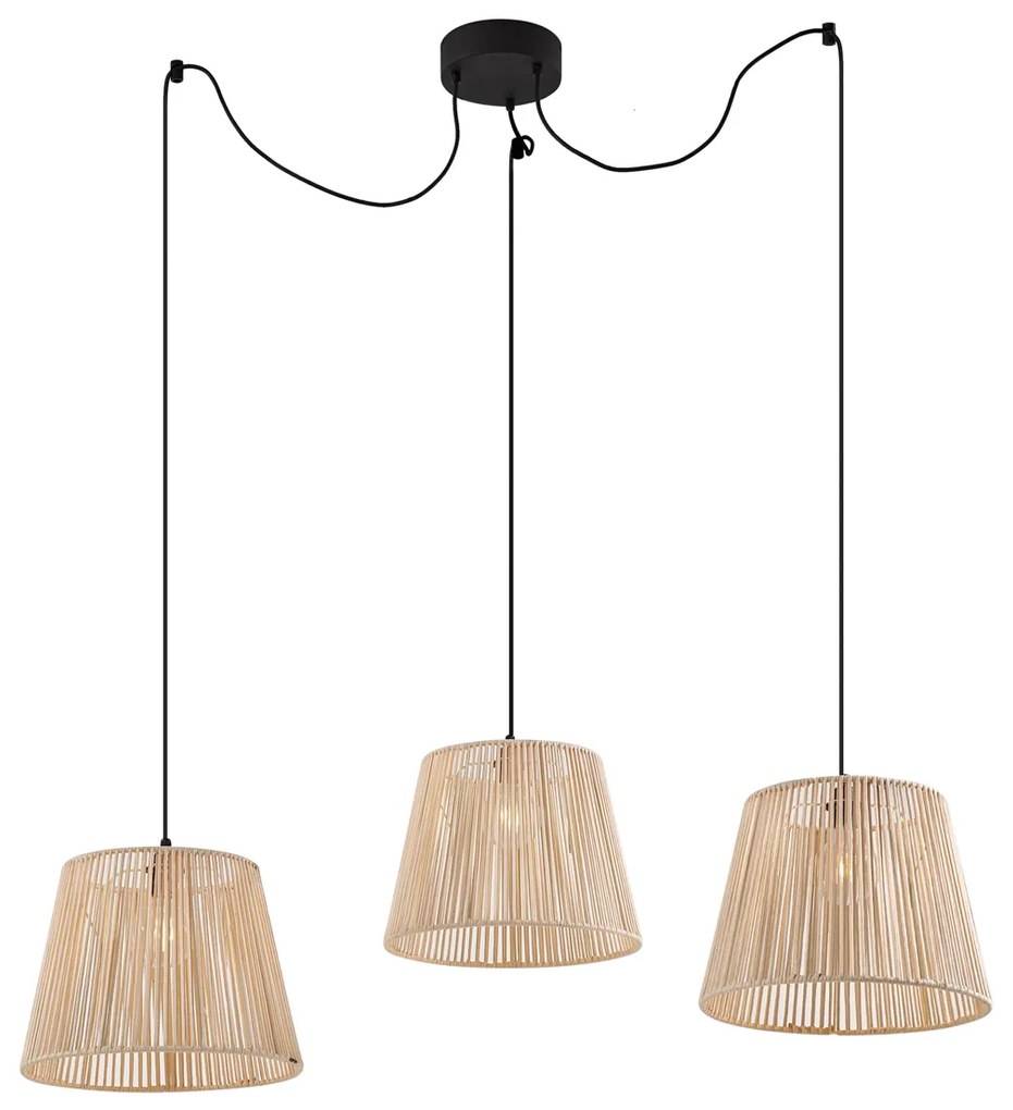 Buiten hanglamp zwart met beige kappen van touw 3-lichts IP44 - CavaJapandi Minimalistisch E27 IP44 Buitenverlichting rond