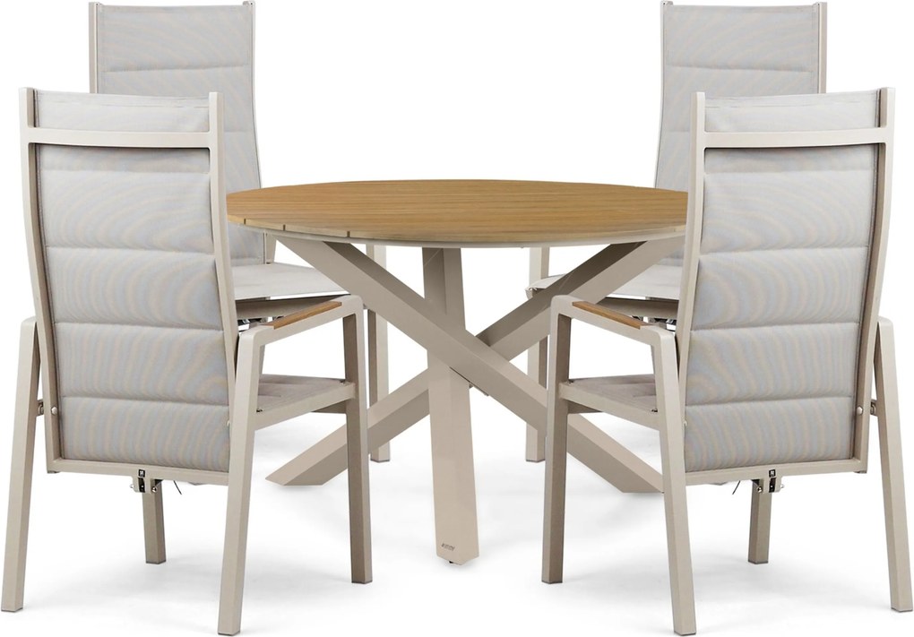 Tuinset Ronde Tuintafel 4 personen 125 cm Aluminium Taupe Lifestyle Garden Furniture Essence/Ancona