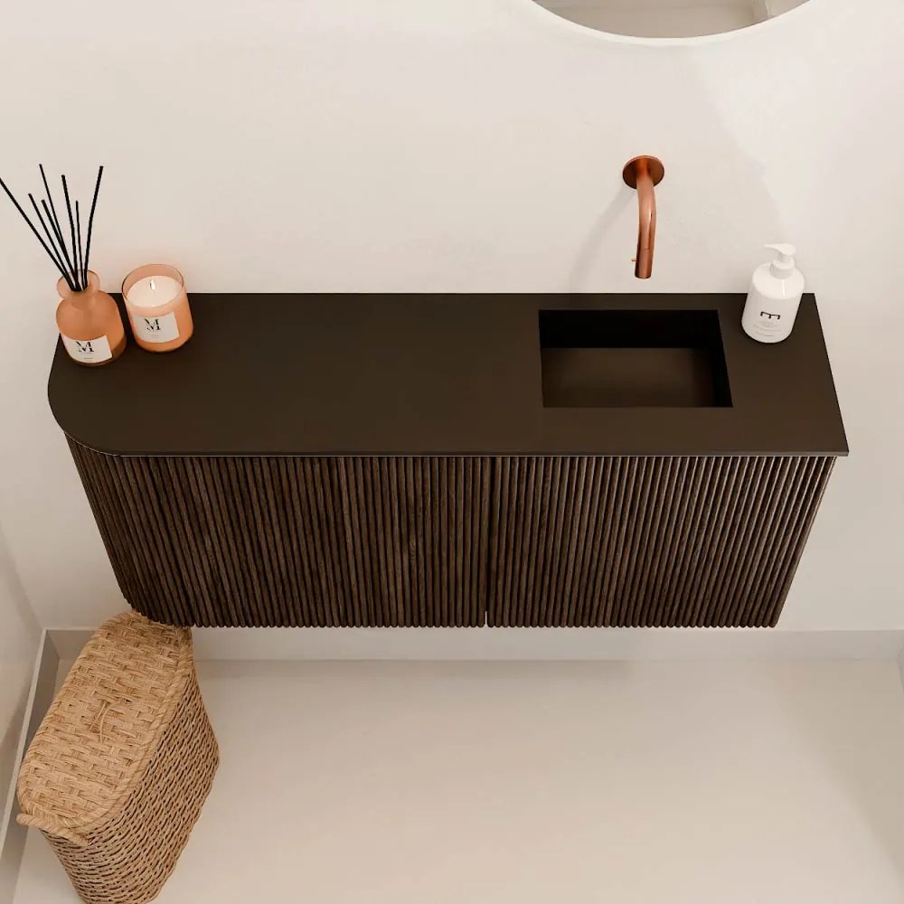 Mondiaz Joya 90cm toiletmeubel ronding links walnut met wastafel faye rechts zonder kraangat urban