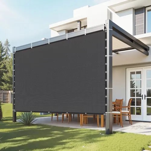 VEVOR 90% zonwerend schaduwdoek (305 x 305 cm) voor pergola met roestvrijstalen ringen, schaduwdoek met 140 g/m² HDPE-materiaal, voor buitenpatio, tuin en achtertuin (zwart)