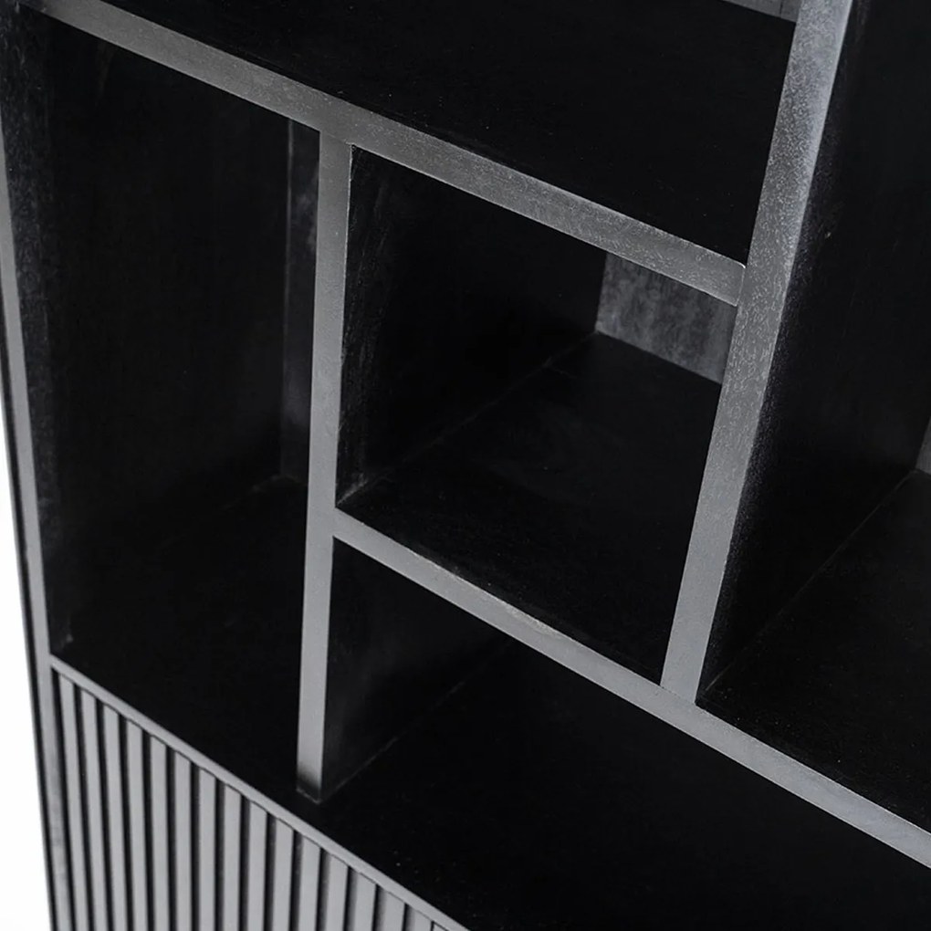 Zwarte Boekenkast Met Latjes - 96x37x200cm.