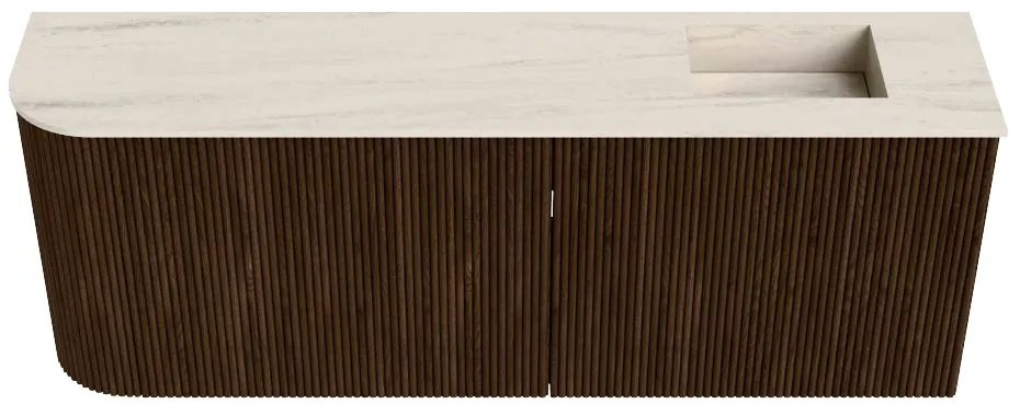 Mondiaz Joya DLux 110cm toiletmeubel ronding links walnut met wastafel faye rechts 1 kraangat meli