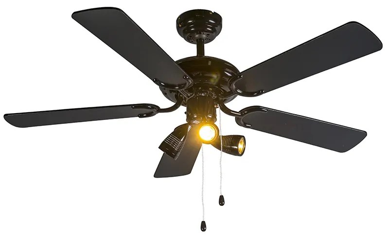 Plafondventilator met lamp zwart 110cm 3-lichts met trekschakelaar - Mistral Modern GU10 rond Binnenverlichting Lamp