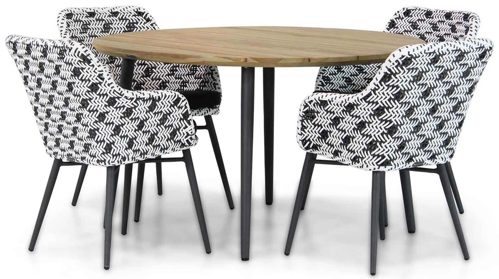 Tuinset Ronde Tuintafel 4 personen 130 cm Wicker Zwart Lifestyle Garden Furniture Crossway/Montana