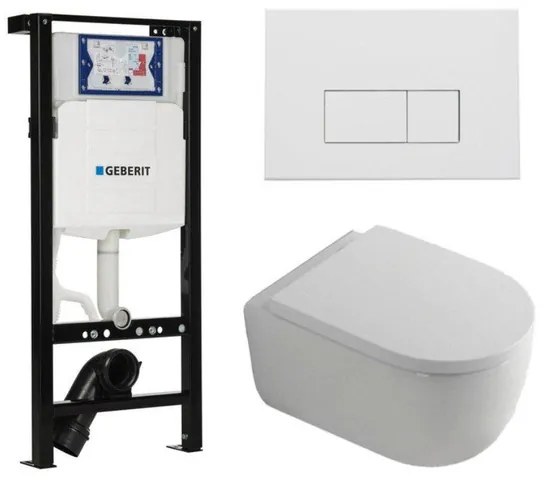 QeramiQ Dely Swirl Toiletset - 36.3x51.7cm - Geberit UP320 plieger inbouwreservoir - 35mm zitting - mat witte metalen bedieningsplaat - rechthoekige knoppen - wit glans SW1381697/SW706191/SW1000767/SW1026256