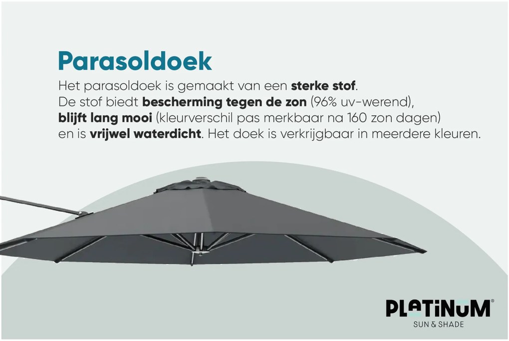 Platinum Voyager ronde zweefparasol T1 3 m. - Antraciet met ingraafvoet en hoes