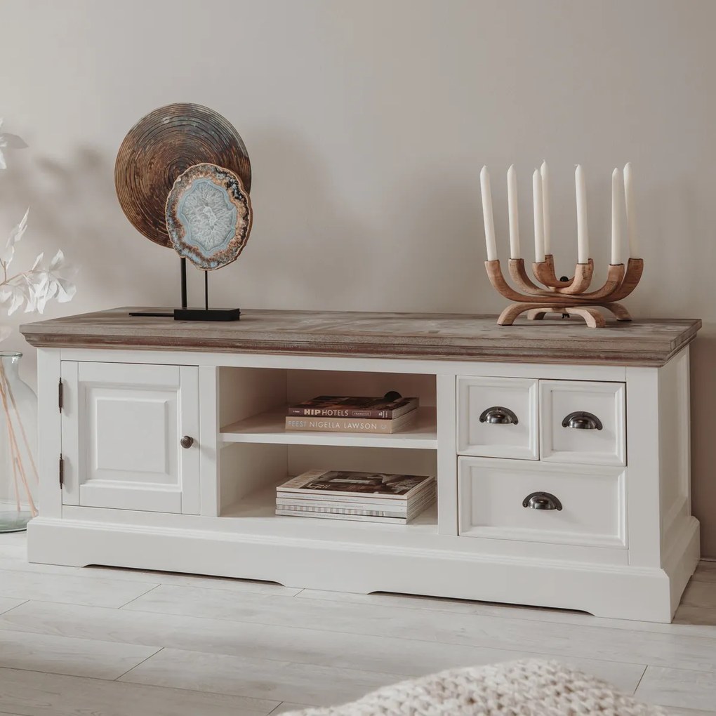 Wit Tv-meubel Landelijk 145 Cm - 145x50x54cm.