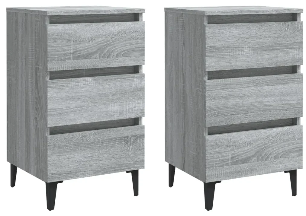 vidaXL Nachtkastjes 2 st met metalen poten 40x35x69 cm grijs sonoma