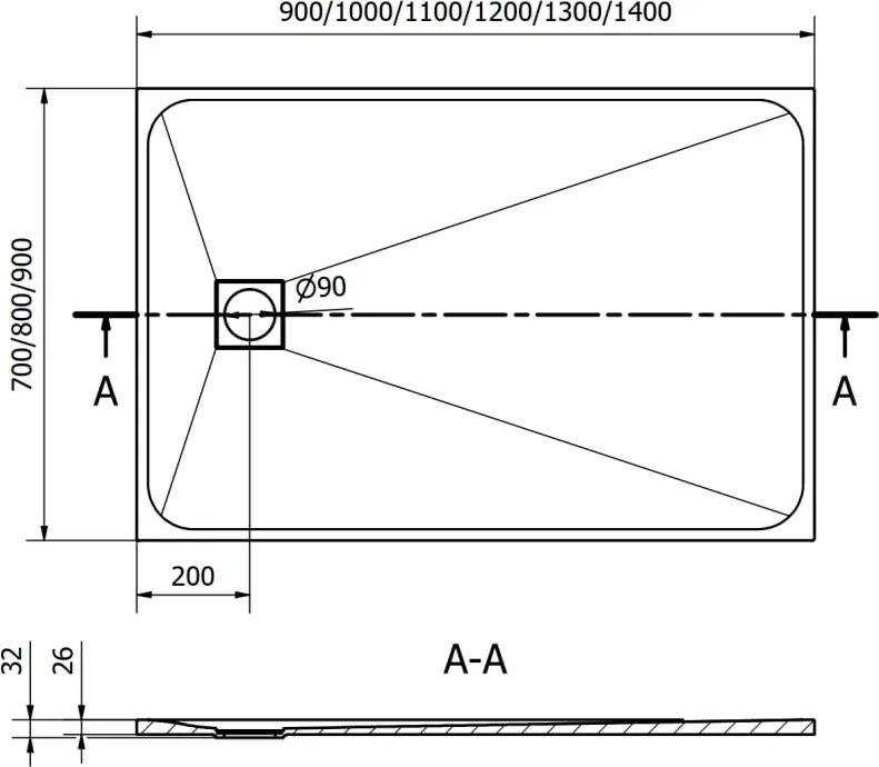 Mexen Bert rechthoekige douchebak SMC 140 x 70 cm, wit - 4K107014