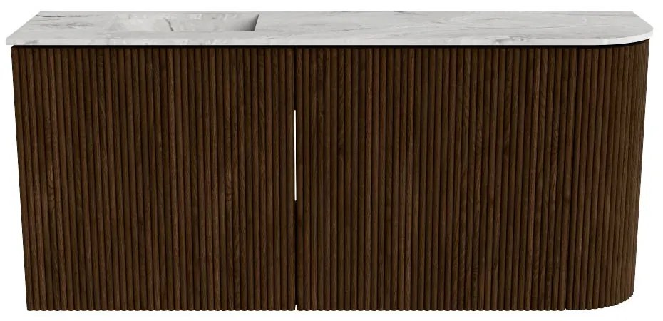 Mondiaz Joya DLux 90cm toiletmeubel ronding rechts walnut met wastafel faye links zonder kraangat glace