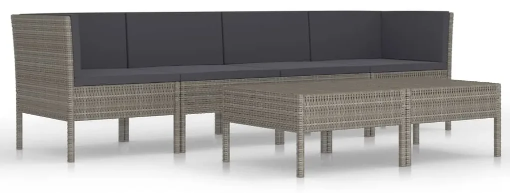 vidaXL 6-delige Loungeset met kussens poly rattan grijs