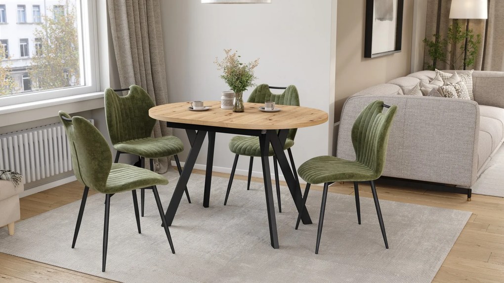 Mazzoni ALMO Artisan Eiken / zwarte poten - OVALE UITSCHUIFTAFEL 140-240 cm VOOR 10-12 PERSONEN