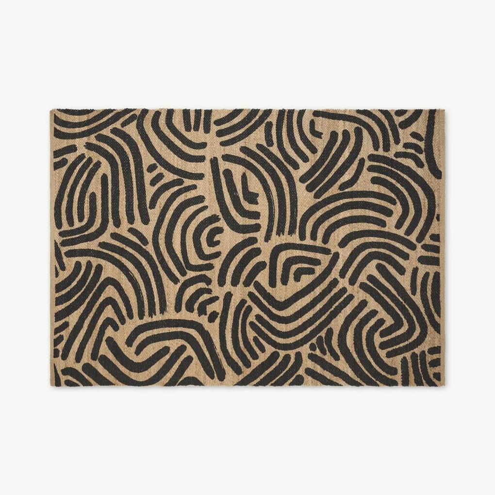 Bunji geprint jute vloerkleed, groot, 160 x 230 cm, houtskoolgrijs