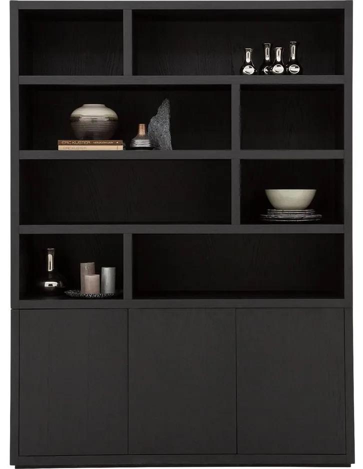 Goossens Buffetkast Barcelona, 3 deuren 8 open vakken, zwart eiken, 158 x 212 x 45 cm, stijlvol landelijk