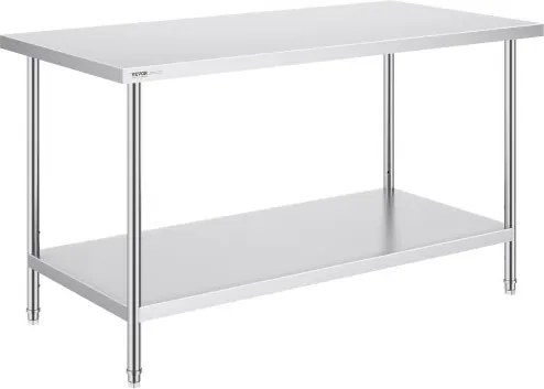 VEVOR RVS-werktafel, robuuste metalen werktafel met 3 verstelbare hoogtes, commercieel werkstation voor keuken, garage, restaurant, achtertuin 762 x 1524 x 864 mm