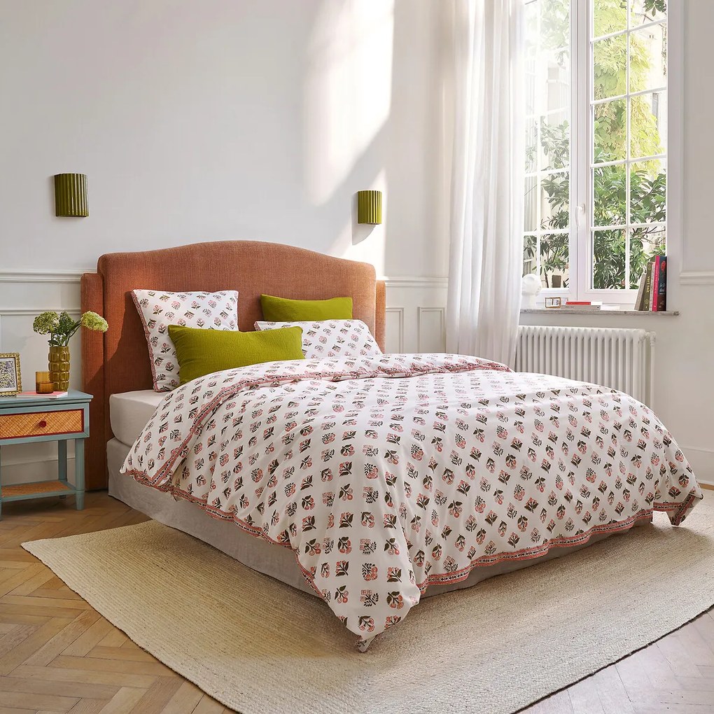 Dekbedovertrek in gewassen katoen, bloemenprint, VANDI ECRU