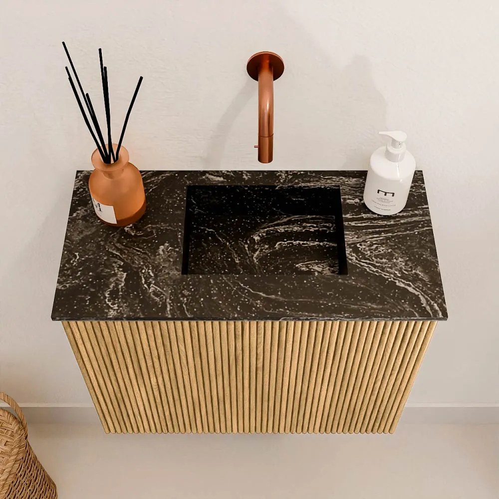 Mondiaz Joya DLux 50cm toiletmeubel oak met wastafel faye rechts zonder kraangat lava