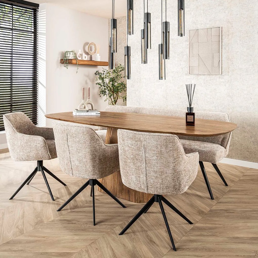 Eettafel Hout Met Ribbelpoot 215 Cm - 215 X 105cm.