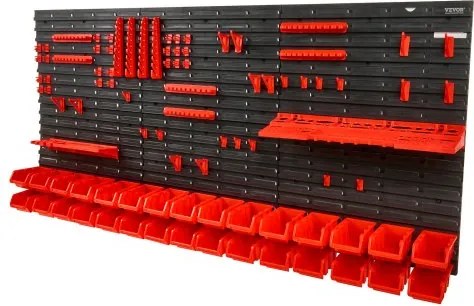 VEVOR stapelboxen, 30-container onderdelenrek organizer voor garage, kunststof gereedschapsrek met wandpanelen/gereedschapshouders/haken, voor moeren, bouten, schroeven, spijkers, kralen, knopen, zwart/rood
